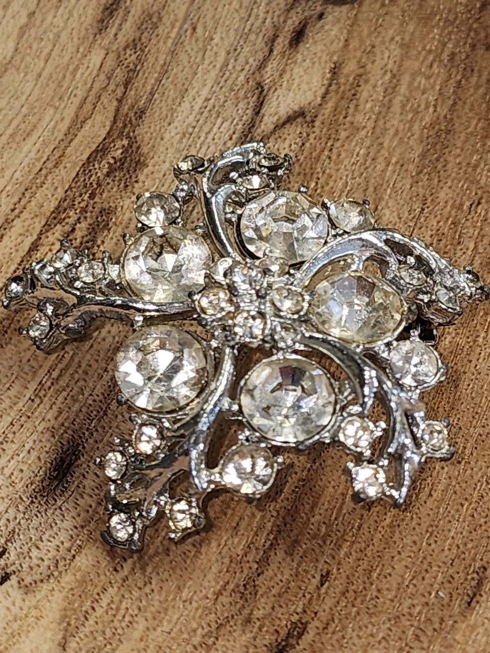 Vintage Crystal Floral Silver Brooch